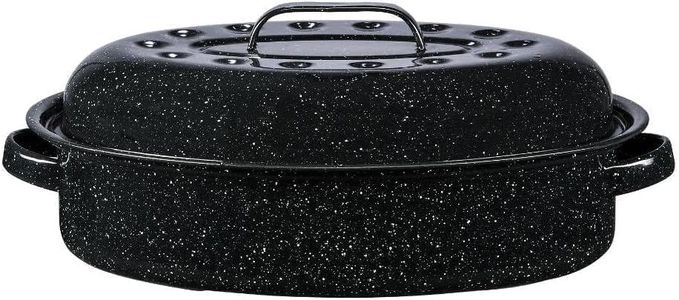 Bovado 15.5" Enamel Oval Turkey Roaster with Lid - 12lb Capacity, Nonstick, Dishwasher Safe