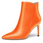 WAYDERNS Women's Pointed Toe Matte Zip Stiletto High Heel Short Ankle Boots 3.5 Inch, Orange, 6