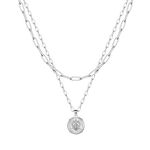 Layered Silve Necklaces for Women, 14K White Gold Plated Coin Pendantl Necklace Layering Medallion Necklace Layered Silver Necklace for Women