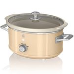 Swan Retro SF17021CNEU Slow Cooker 3.5 L Removable Container Non-Stick Coating PFOA and PTFE Free 3 Temperature Levels Glass Lid Slow Cooker Vintage Design Cream 200W