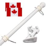 OYYQ 5FT Flag Pole Kit with 2 Pack 3x5FT Canada Flag, Professional Stainless Steel Flag Pole for House Garden, Residential or Commercial Flag Pole with Two-Position Bracket (White)