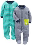 Simple Joys by Carter's Baby Boys' 2-Pack Cotton Footed Sleep and Play, Navy/Turquoise Stripe, 0-3 Months