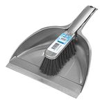 Elliott Dustpan and Brush Set, Durable Plastic Pan with Rubber Lip for easy pick up, Soft Nylon Fibres Ideal for Indoor Cleaning including Carpets, BPA Free in a Silver Colour