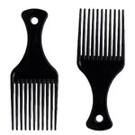 DAZISEN 2 Pcs Afro Hair Comb - Black Plastic Wide Tooth Smooth Afro Pick Comb Detangling Hair Comb for Curly, Wavy, Frizzy Hair for Men and Women