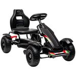 Aosom Pedal Go Kart for Kids, Pedal Car with Adjustable Bucket, Handbrake, 4 Rubber Wheels Powered Ride, Indoor Foot Racer, Aged 5-12 Years Old, Black