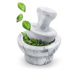 Flexzion Small Mortar and Pestle Set Marble Stone Crusher (White) - 4 Inch, 1/2 Cup Capacity Muddler and Bowl, Kitchen Hand Grinder for Spices, Herbs, Pills