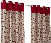Hamilton McBride Leaf Trail Flock Red Ring Top/Eyelet Fully Lined Readymade Curtain Pair 90x72in(228x182cm) Approximately