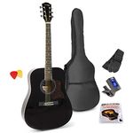 Max SOLOJAM Full-Size Black Acoustic Guitar Starter Kit | Beginner Acoustic Guitars Package with Steel Strings, Digital Tuner, Case, Strap, Picks | Ideal for Learning & Variety of Genres