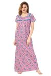 Soulemo Women's Cotton Floral Maxi Nighty (499IM_Watermelon Pink_M - Bust 42)