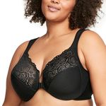 Glamorise Women's Plus-Size Elegance Front-Close Lace Underwire Bra, Black, 48DD