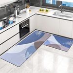 CANWAY Rectangular Kitchen Mat Set of 2 (40×60 & 120×40 cm) – Water Absorbing, Anti-Slip, Waterproof, Washable Floor Mats for Home, Cooking Area & Sink Runner, Leaf Print