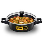 Hawkins Futura 2 litre Cook N Serve Casserole, Non Stick Saucepan with Glass Lid, Induction Sauce Pan for Cooking and Serving, Black (Incb20G), 2 Liter