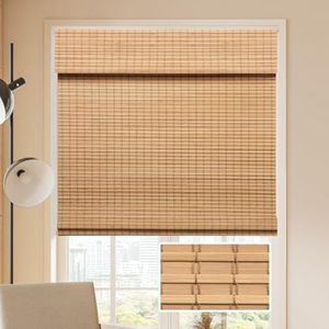 LUCKUP Cordless Bamboo Roman Blinds Shades for Indoor Windows-Blackout Room Darkening Roman Blinds with 6" Valance Cover Enhanced Privacy, 44" W x 64" H