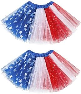 Century Star Sparkle American Flag Tutu for Toddler Girls USA Accessories 4th of July Outfits Red White and Blue Tutu Skirt Princess Baby Kids Infant 3 Layers Dress up Festival 2-8 Years 2 Pack