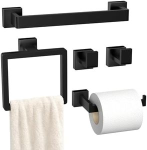 5-Pieces Matte Black Bathroom Hardware Accessories Set, SUS304 Stainless Steel Bath Towel Bar Set, Towel Racks for Bathroom Wall Mounted.