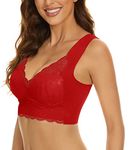 FEOYA Womens High Impact Sports Workout Bra Push up Lace Bras Seamless Zero Feel Sleep Bras Fitness Yoga Bras Wireless Removable Padded Comfy Bra Red L