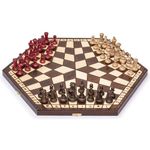 Husaria Wooden Three-Player Chess Game Set - 54 Centimeters - with Foldable Board, Handcrafted Playing Pieces, and Felt-Lined Storage