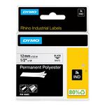 DYMO Rhino Industrial Permanent Polyester Labels | 1/2" x 18' (12mm x 5.5m) | Black Print on White | Self-Adhesive | for Rhino & LabelManager Label Makers