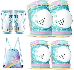 SULIFEEL Rainbow Unicorn Knee Pads for Kids Knee Elbow Pads Wrist Guards with Drawstring Bag Adjustable Protective Gear Set for Girls Boys Roller Skating Bike Cycling Skateboard Scooter Green Medium