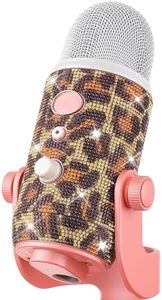 ZealSound Blue Yeti Sticker Bling Glitter,Rhinestone Crystal Diamond Sticker Bling DIY Decoration,Shiny Skin Screen Shild Cover for Blue Yeti/Yeti Pro Microphones Microphone(Gold Leopard)