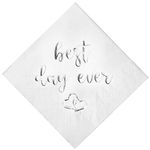 Crisky Best Day Ever Napkins Silver for Wedding Bridal Shower and Engagement Party Decorations,Cocktail Dessert Beverage Napkins 100 Pack, 3-ply