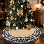 yuboo Burlap Buffalo Plaid Tree Skirt with 2-Layer Ruffle Border Large Christmas Tree Mat 48 inches for Halloween Fall Christmas Black White Decorations