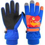 Azarxis Kids Ski Snow Gloves Children Winter Cold Weather Warm Reflective Dinosaur Thermal Mittens Windproof for 4-9 Years Old Boys Girls (Royal Blue, Small)