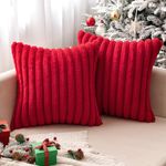 MIULEE Red Throw Pillow Covers 20x20 Inch Set of 2 Soft Couch Pillow Covers with Velvet Back Faux Rabbit Fur Throw Pillows Decorative Home Decor for Sofa Bedroom Livingroom