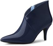 Allegra K Women's V Shape Zipper Stiletto Heel Ankle Dark Blue Boots 9 M US