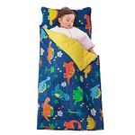 Sivio Toddler Nap Mat with Weighted Blanket 1.3 kg and Pillow Removable, Kid's Sleeping Bag for Toddler Boys and Girls, Ideal for Daycare, Preschool Kindergarten, Blue Dinosaur, 130 x 50 cm