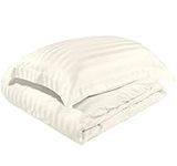 Ivory Duvet Cover Set, Single - 500 Thread Count Stripe, Sateen Weave 2 Piece Ivory Bedding Set, 100% Pure Cotton Comforter Cover & 1 Pillow Sham, with Button Closure and Corner Ties