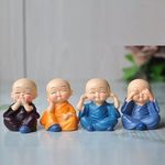 Amazon Brand - Umi Home decor Items, Decorative items for home Littile Cute Mini Buddha Monk Idol Statue for Car Dashboard, Living Room, Table Top Home Decoration Showpiece (Multicolor) Set of 4 Piece