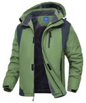 Zoofly Men's Winter Fleece Liner Jacket Mountain Windproof Water Resistant Skiing Warm Windbreaker Coat Raincoat with Multi Pockets Green 2XL