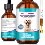 Milk Thistle for Dogs Liquid Supplement with Curcumin & Omega-3, Supports Liver Function, Kidney Health & Immune System, Natural Botanical Dog Liver Support Drops, 60mL