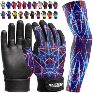 Exxact Sports Youth Batting Gloves with Arm Sleeve for Boys & Girls, Kids Baseball Batting Gloves for Softball, T-Ball (Youth S/M, Lazer)