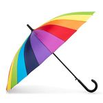 totes Large Eco Auto-Open 24 Rib Stick Umbrella with a Classic J Hook Curved Handle, Bright Rainbow, One Size, Women's and Men's Auto-Open 24 Rib Stick Umbrella with a Classic J Hook Curved Handle