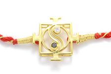 LBV 925 Sterling Silver 24kt Gold Plated Black and White Two Stone Studded Lakshmi Yantra Ying Yang Rakhi convertible Pendant for Brother with Roli Chawal