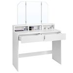 VASAGLE Vanity Desk, Makeup Vanity, Vanity Table with Tri-Fold Mirror, 2 Drawers and 3 Open Compartments, Dressing Table, Modern Style, White URDT115W01