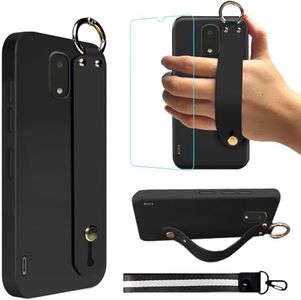 Pusiikeer Case for BLU View 4 2023 B135DL Phone Case,Wrist Strap Hand Holder Bracelet Case with Tempered Glass Screen Protector Silicone TPU Wristband Stand Phone Case for BLU View 4 - Black