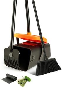 Eyliden Pooper Scooper Broom Set, Include - Dustpan with Lid, Rake, Broom, 35 Waste Bags, 46" Adjustable Long Handle - Yard Lawn Garden Dog Pooper Scooper Leaf Rake, Dust Pan and Broom Combo