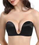 Lemorosy Women's Plunge Strapless Bra Deep U Push Up Everyday Underwire (Black 34D)