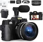 Mo Digital Cameras for Photography, 48MP&4K Vlogging Camera for YouTube, Video Camera with Wide-Angle & Macro Lenses, 16X Digital Zoom, Flip Screen, External Microphone, 32GB TF Card,Black