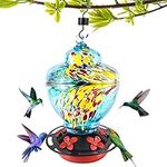 Raxurt Hummingbird Feeders for Outdoors, Upgraded Leakproof Hummingbird Feeder, Large 34oz Hand Blown Glass Decoration for Outside Garden/Backyard,Blue