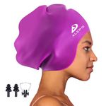 Alepo Extra Large Swimming Cap Women Men, Durable Silicone Swimming Hat Long Hair with Ear Protection, Unisex Adults Swim Caps for Long Thick Curly Hair & Dreadlocks Braids Weaves Afro Hair(Purple-)