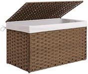 StorageWorks Storage Basket with Lid, 160 Liter Storage Box, Wicker Blanket Storage Basket with Handles, Foldable, Removable Fabric Liner, Metal Frame, For Bedroom, Laundry Room, Brown