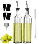 Oil Dispenser Olive Oil Bottle Drizzler Vinegar Bottle 500ML/17OZ, Lead-Free Glass Oil Bottle for Kitchen Come With 2 Types of Grease Nipples, Dispensing Funnel, Brush and 4 Name Stickers (2 PCS)