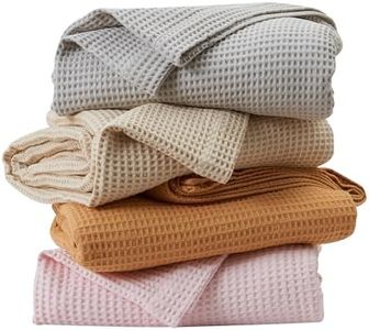 100% Cotton Waffle Weave Throw Blanket - Taupe Waffle Weave Lightweight Summer Throw Blanket - 50x60in Prewashed Breathable, Woven Throw for Couch, Bed or Office (Taupe)