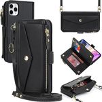 Zouzt for iPhone 11 Pro Max Wallet Case Women with Credit Card Holder Slot Crossbody & Zipper, Premium PU Leather Purse Style Flip Shockproof Bumper Phone Cover for iPhone 11 Pro Max 6.5 Inch (Black)