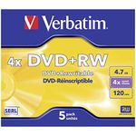 Verbatim 43229 Blank DVD+RW 4X Disc in Non Print Jewel Case (Pack of 5)