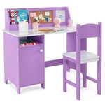 HONEY JOY Kids Desk and Chair Set, Wooden Children School Study Table and Chair w/Whiteboard, Hutch, Storage Shelves, Student Writing Desk Computer Workstation for Bedroom, 3+ Years Old (Purple)